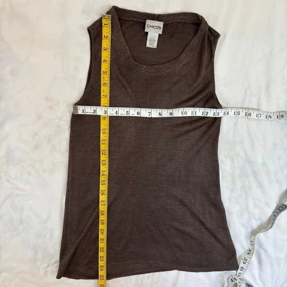 Brown Silk Knit Sleeveless Top Chicos Small Boho Coquette Whimsygoth Lightweight - Picture 6 of 8